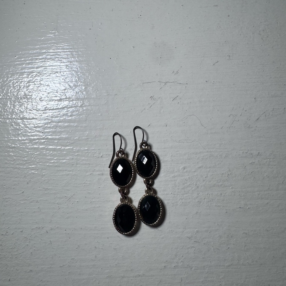 Black and Gold Two Stone Dangle Earrings